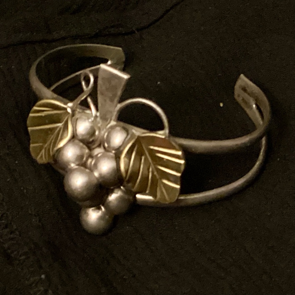 Vintage 1940s Sterling Grape Cuff Bracelet Mexico Arts & Crafts Movement